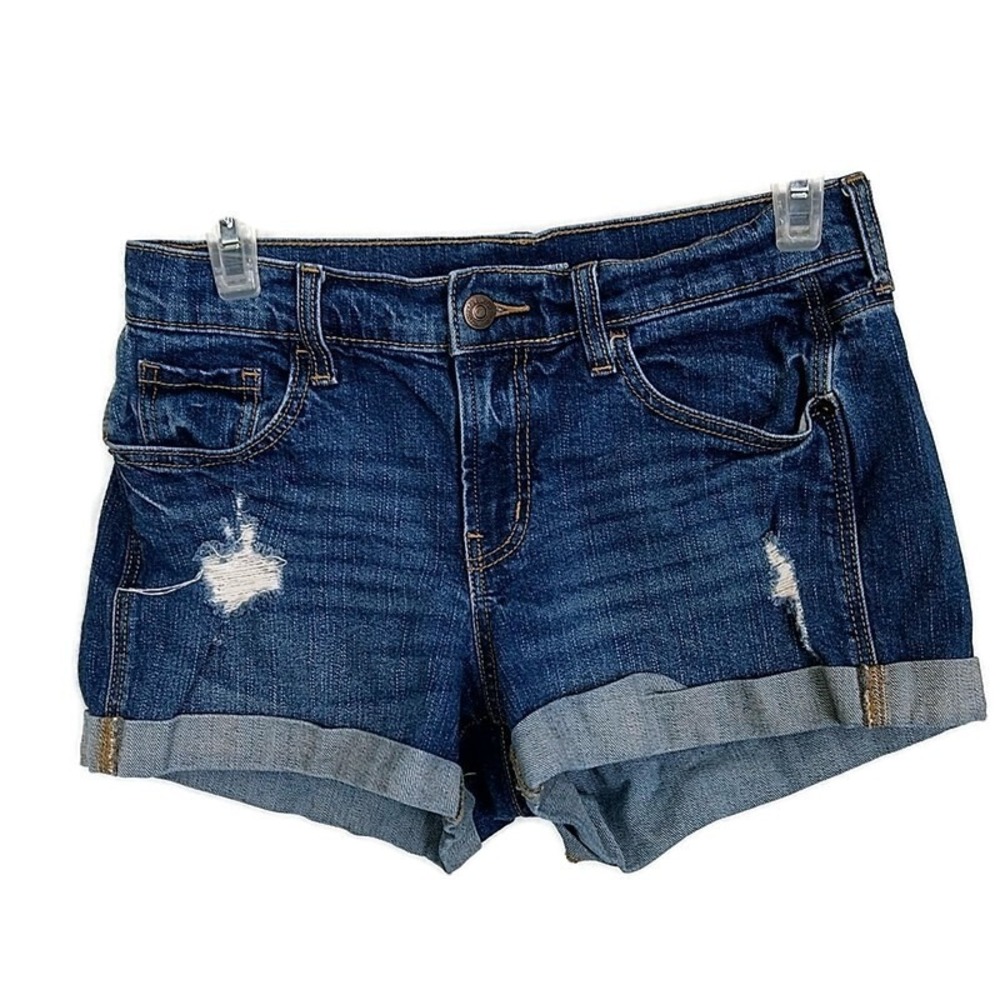Old Navy Denim Shorts Womens 2 Blue Boyfriend Mid Rise Distressed Cuffed Hem